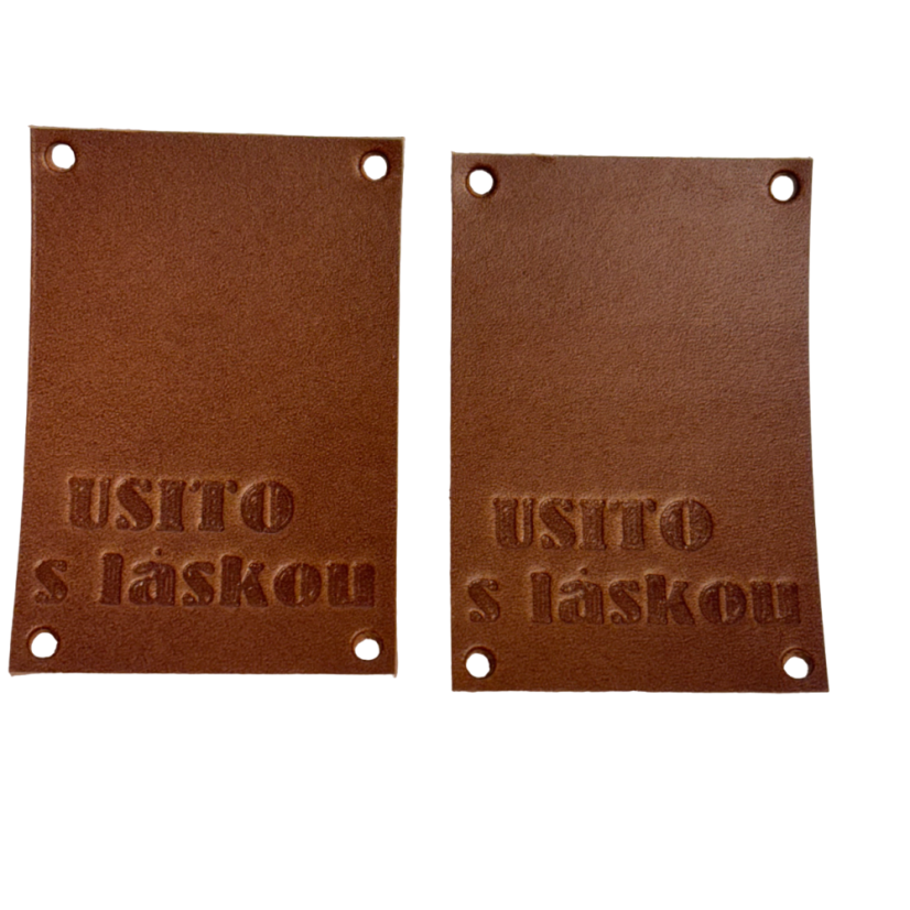 Cedulka kožená 60x40mm UŠITO S LÁSKOU (Barva Capuccino)