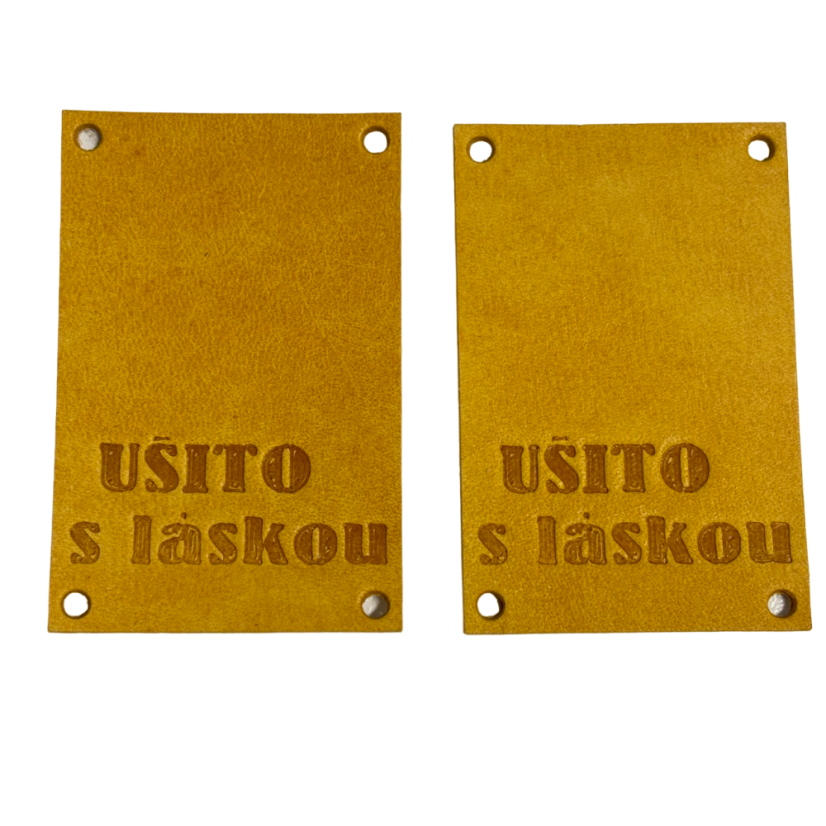 Cedulka kožená 60x40mm UŠITO S LÁSKOU (Barva Capuccino)