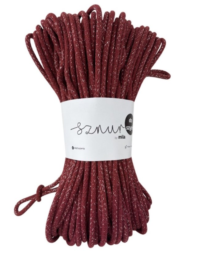 Bavlněná šňůra na šití 6mm/50m - BORDOVÁ STŘÍBRNÁ/PG116